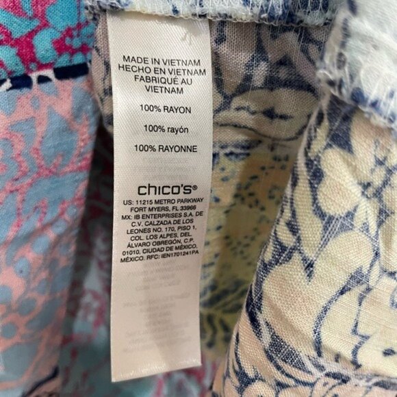 Chico’s Colorful Patchwork Blouse Boho Casual Coastal Button Up Short Sleeve - Picture 5 of 6